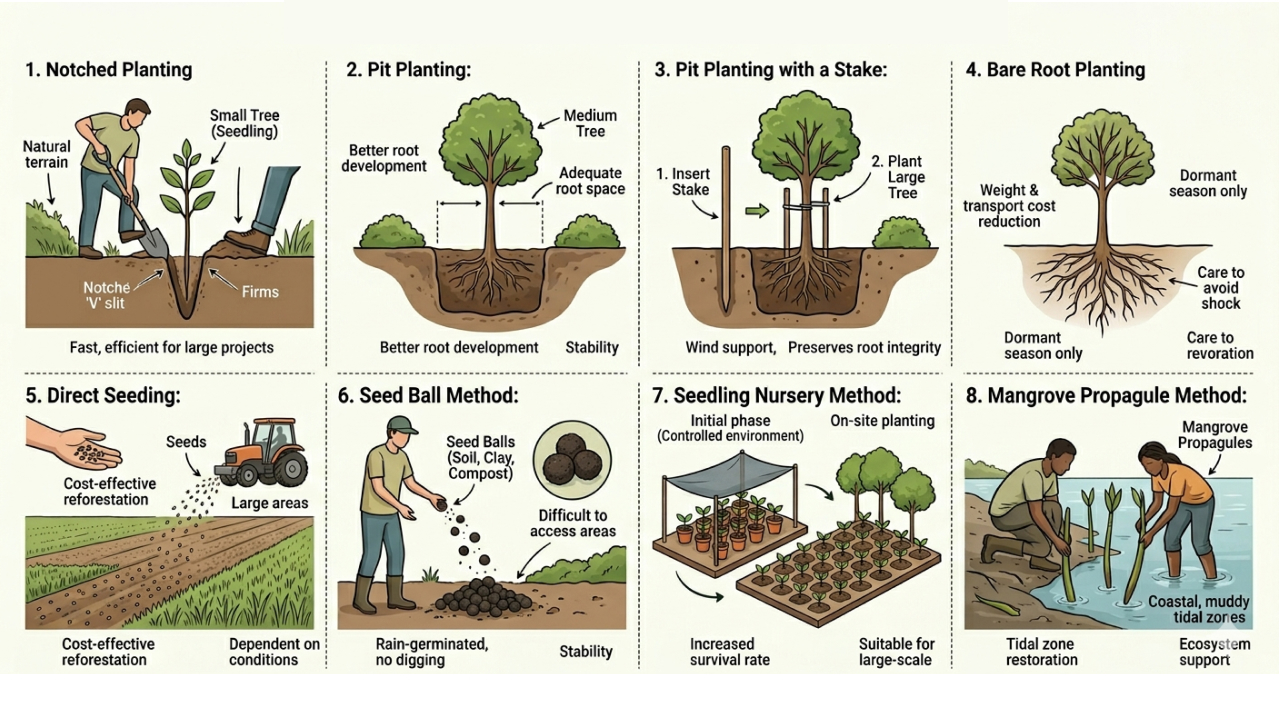 Infographic displaying tree planting techniques