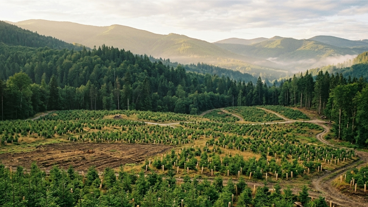 Trees growing in a green valley