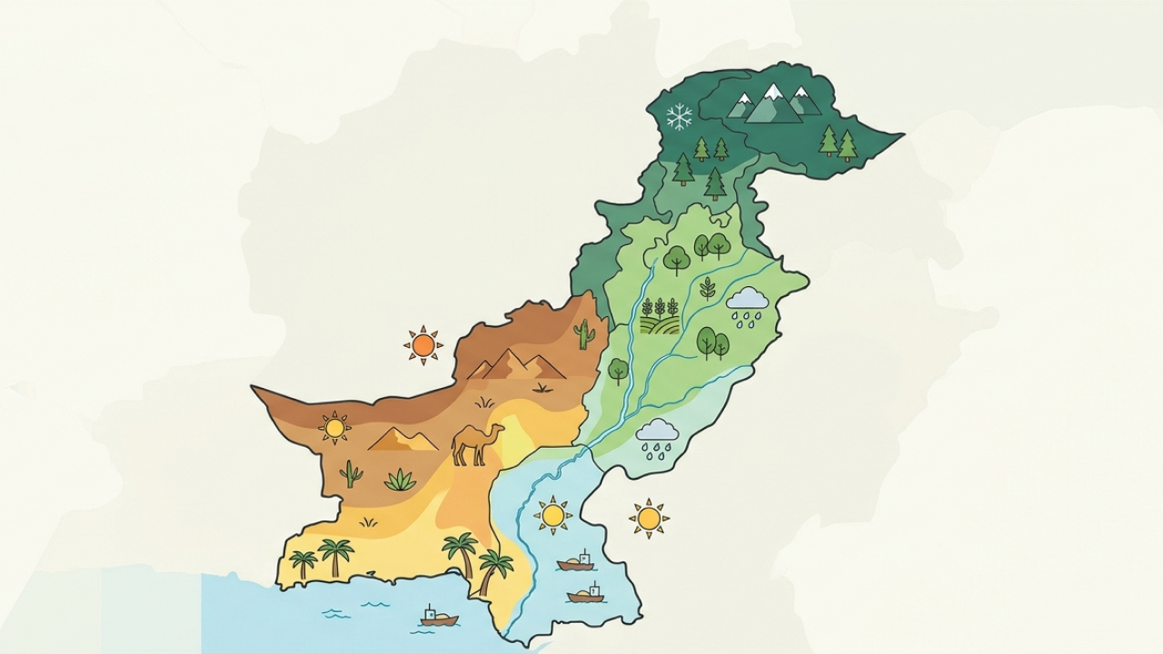 Map of Pakistan showing colored climate zones
